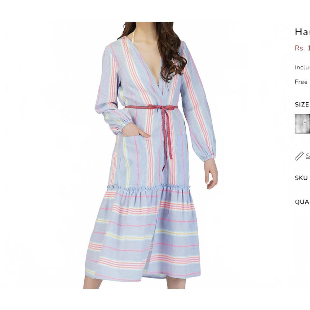 America & Beyond Striped Boho Cotton Dress – Size S‎